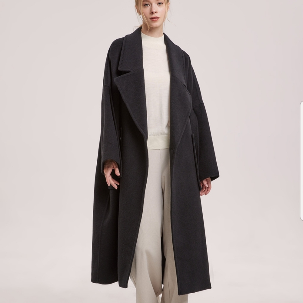 Londyn Shawl Collar 100% Merino Wool Coat (Black) - Nap Loungewear